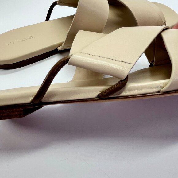 Vince Dylan Leather Flat Sandals Size 9.5M Beige Asymmetrical Slide Shoes - Picture 10 of 16